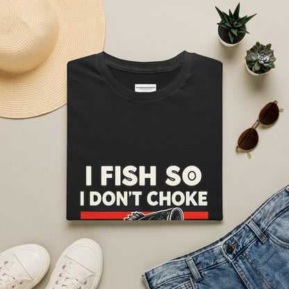I Fish So I Don't Choke People T-Shirt — Funny Retro Bass Fishing Tee for Anglers