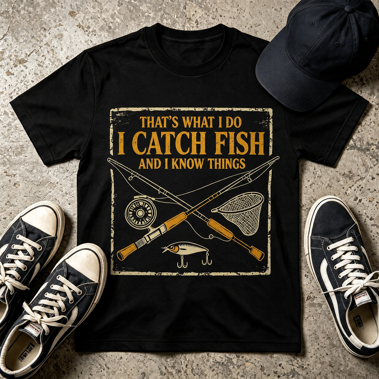 Fishing T-Shirt — "That's What I Do I Catch Fish and I Know Things" Funny Angler Tee