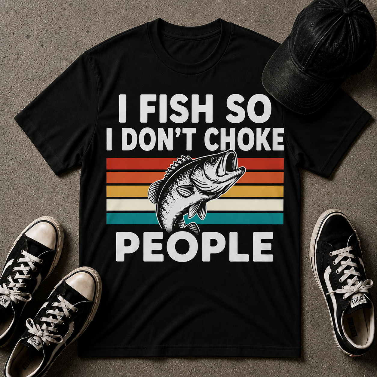 I Fish So I Don't Choke People T-Shirt — Funny Retro Bass Fishing Tee for Anglers