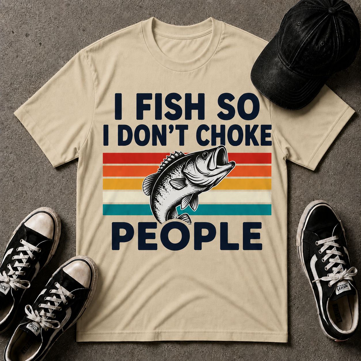 I Fish So I Don't Choke People T-Shirt — Funny Retro Bass Fishing Tee for Anglers