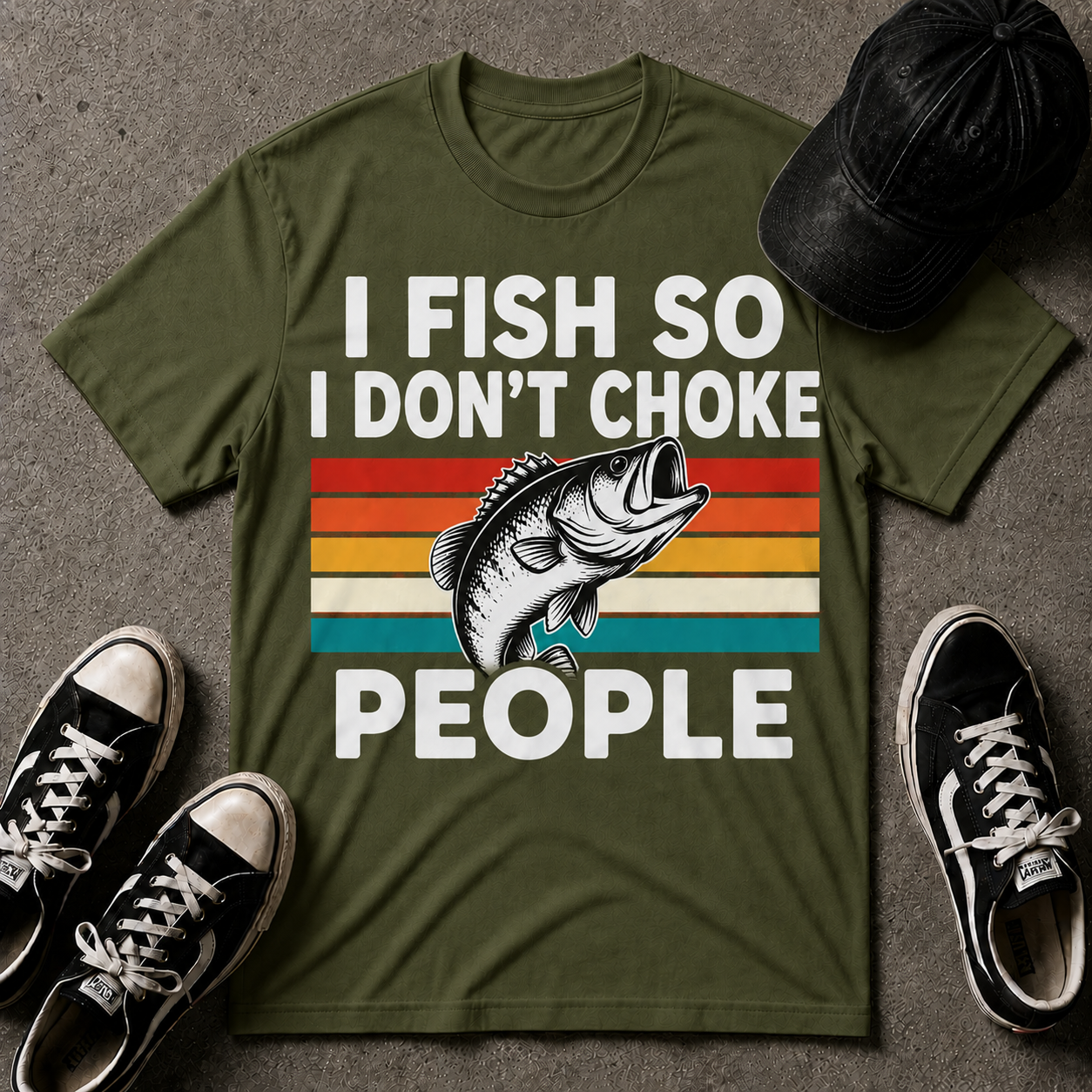I Fish So I Don't Choke People T-Shirt — Funny Retro Bass Fishing Tee for Anglers