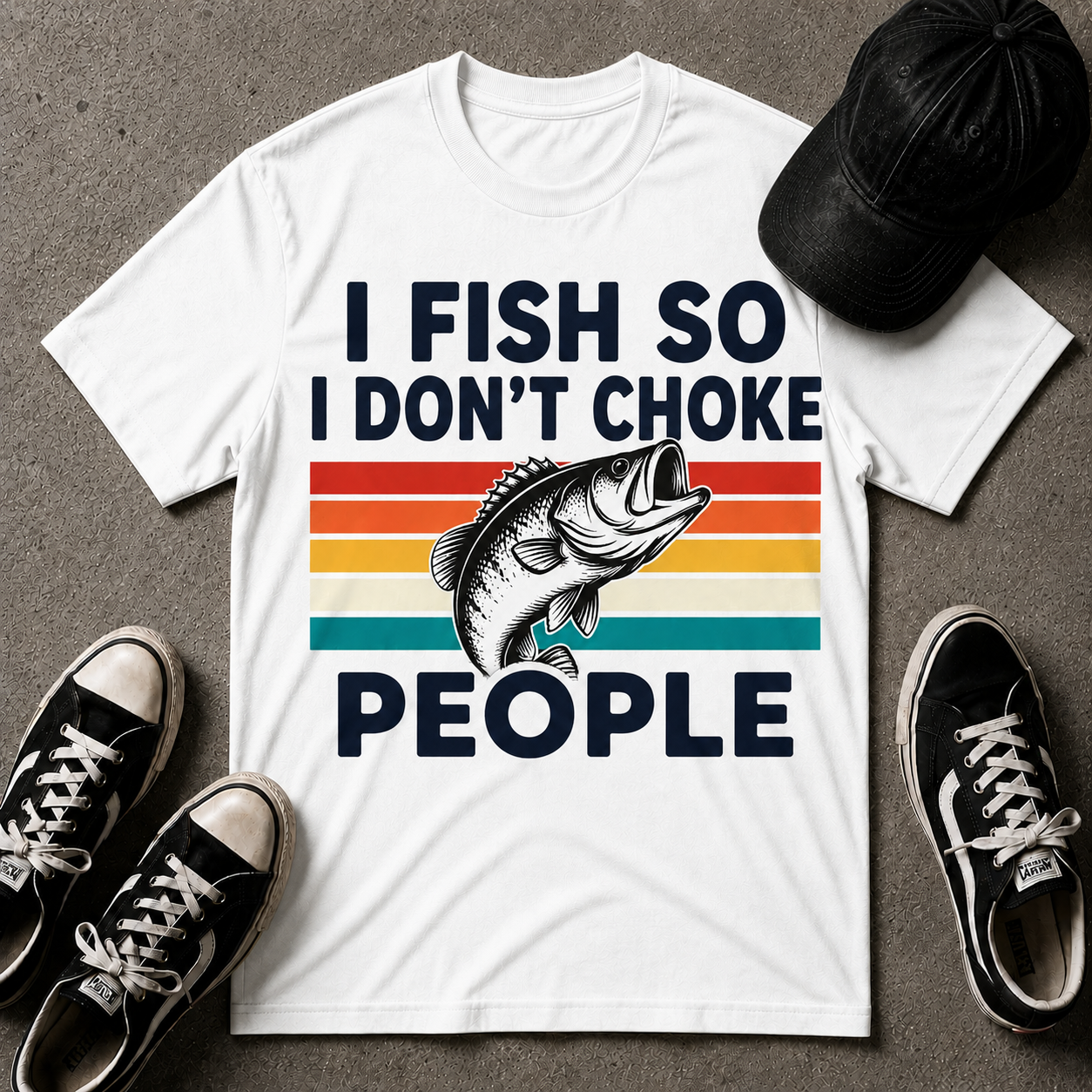 I Fish So I Don't Choke People T-Shirt — Funny Retro Bass Fishing Tee for Anglers