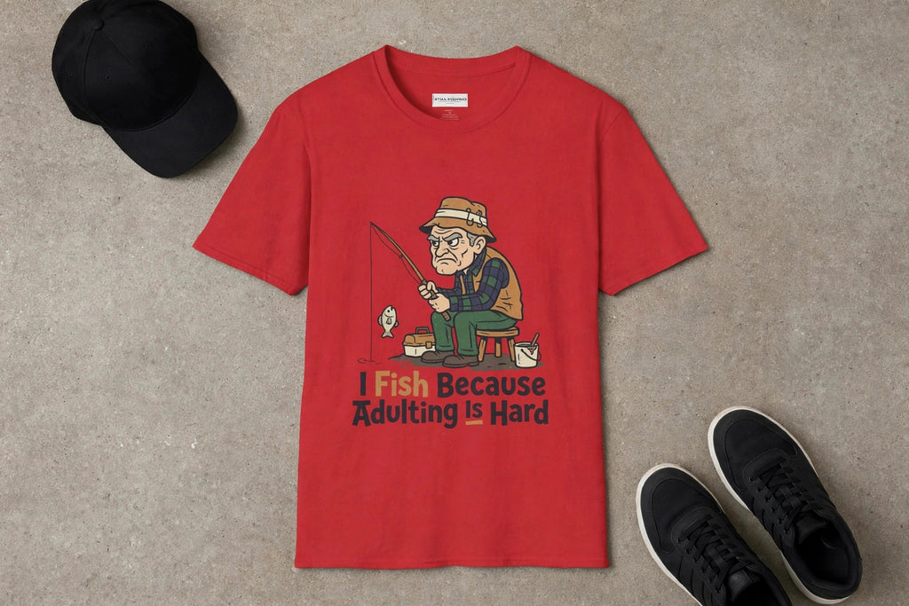 Fishing T-Shirt — "I Fish Because Adulting Is Hard" Funny Angler Tee