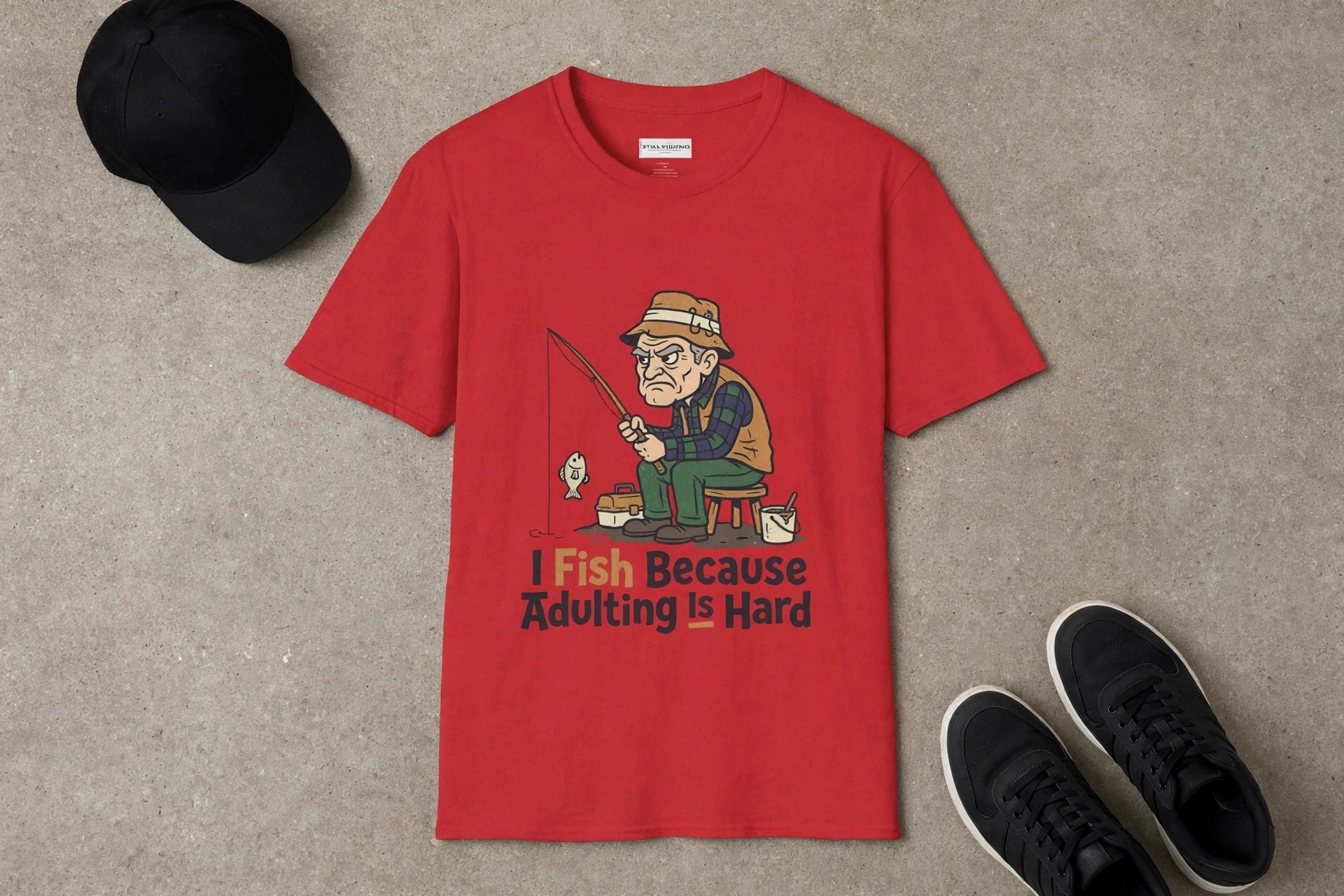 Fishing T-Shirt — "I Fish Because Adulting Is Hard" Funny Angler Tee