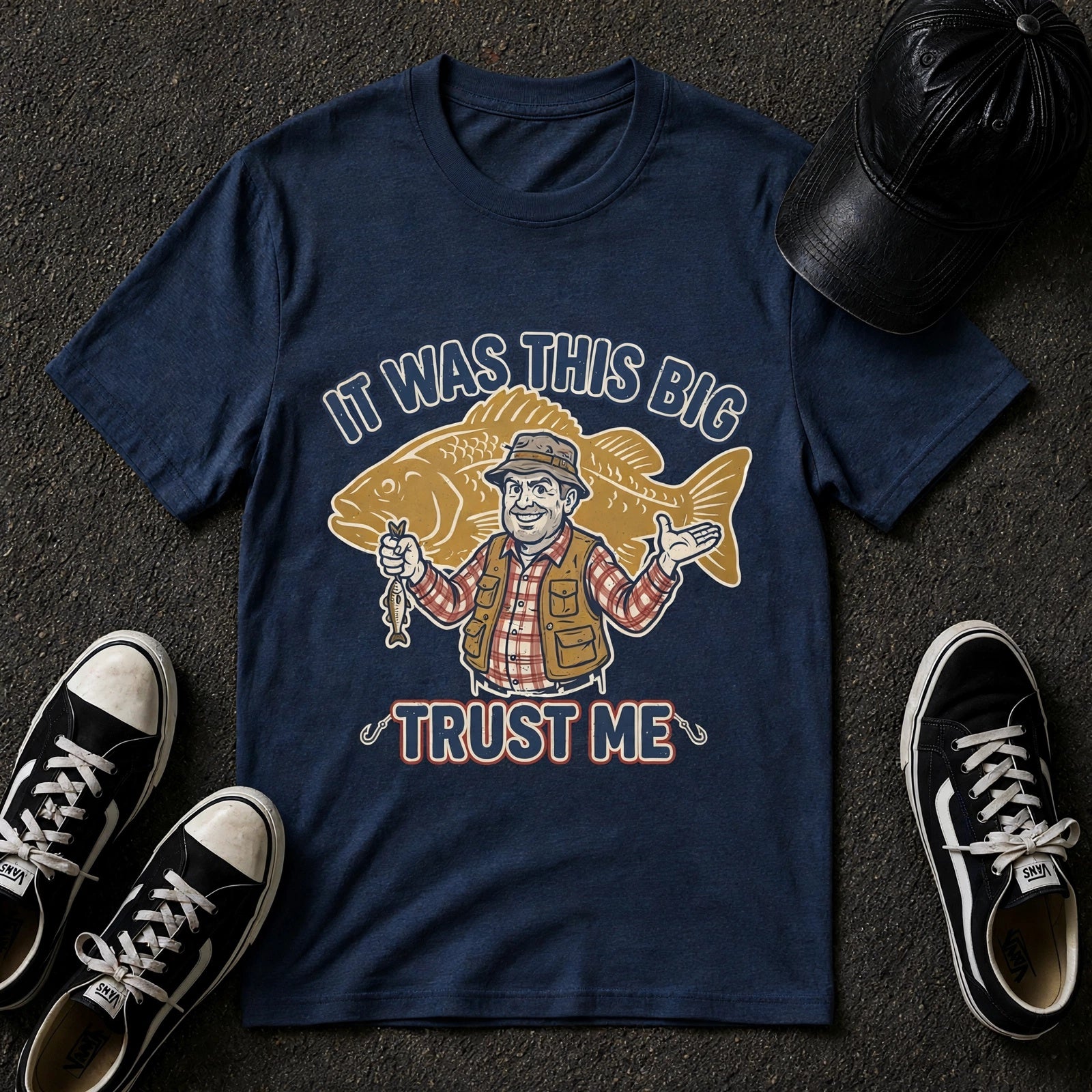 Fishing T-Shirt — "It Was This Big, Trust Me" Vintage Fisherman Tee
