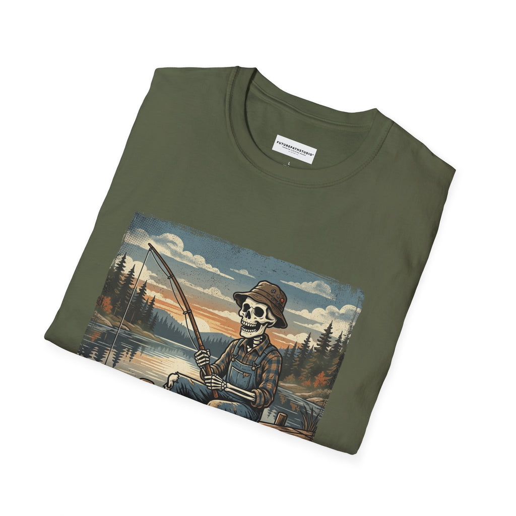Fishing Skull T-Shirt — "Still Fishing After Death" Vintage Outdoors Graphic Tee