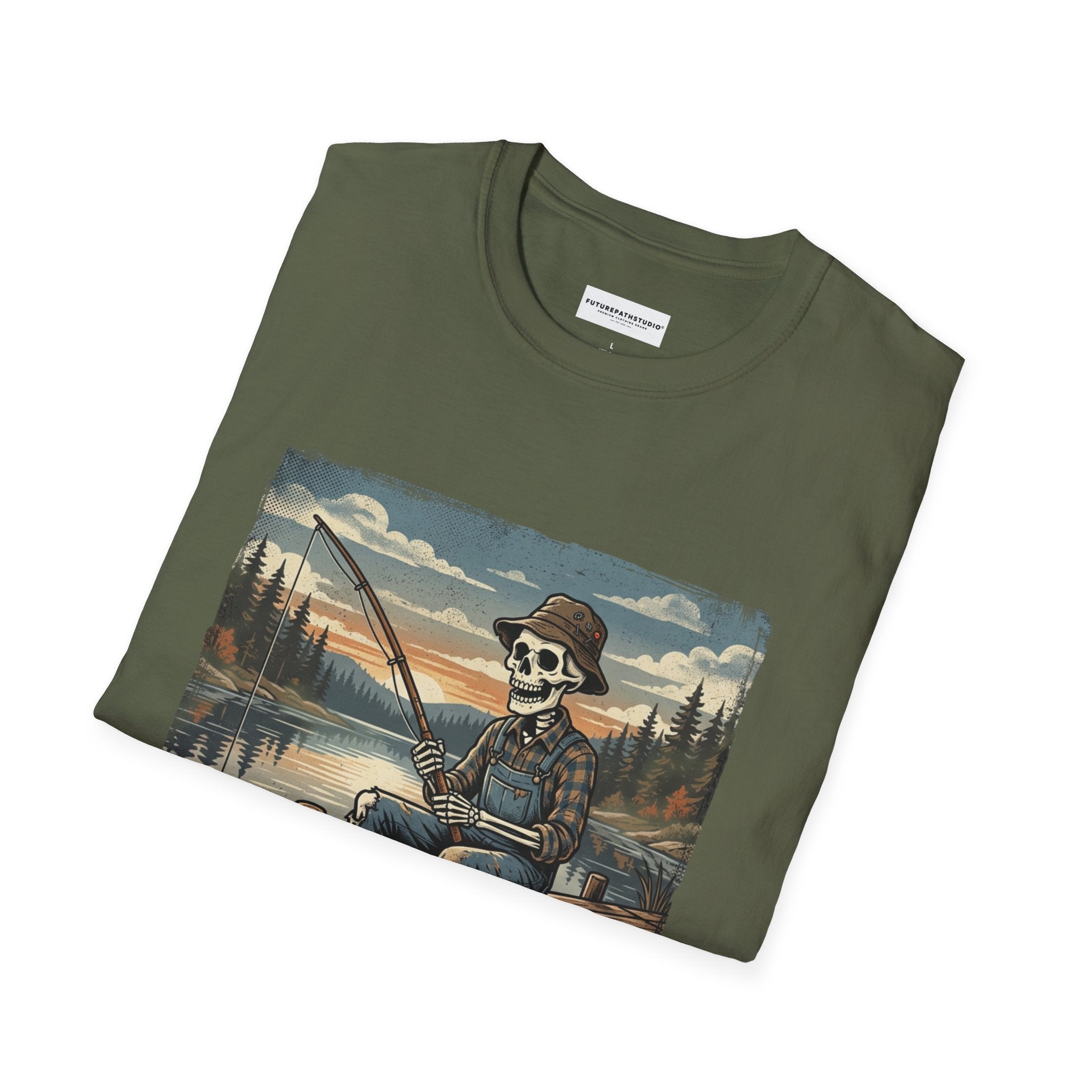 Fishing Skull T-Shirt — "Still Fishing After Death" Vintage Outdoors Graphic Tee